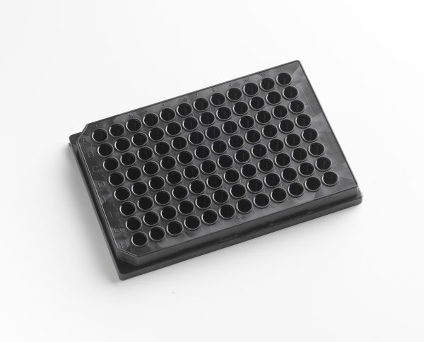 96 Well 350 µl Black, Clear “No cross-talk” Bottom TC Treated With Lid