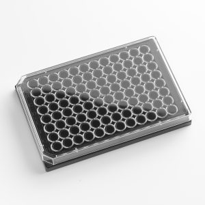 96 Well 350 µl Black, Clear F bottom assay plate TC Treated With Lid