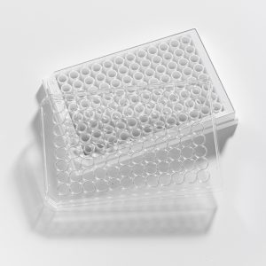 96 Well 350 µl white, clear F bottom assay plate TC Treated with lid